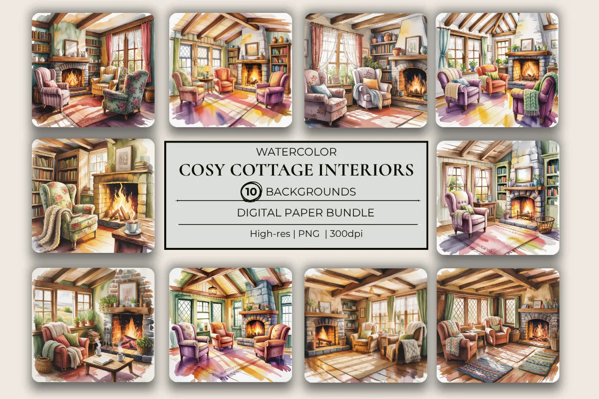 Cosy Cottage Interiors Background Papers - CraftNest - Digital Crafting and Art