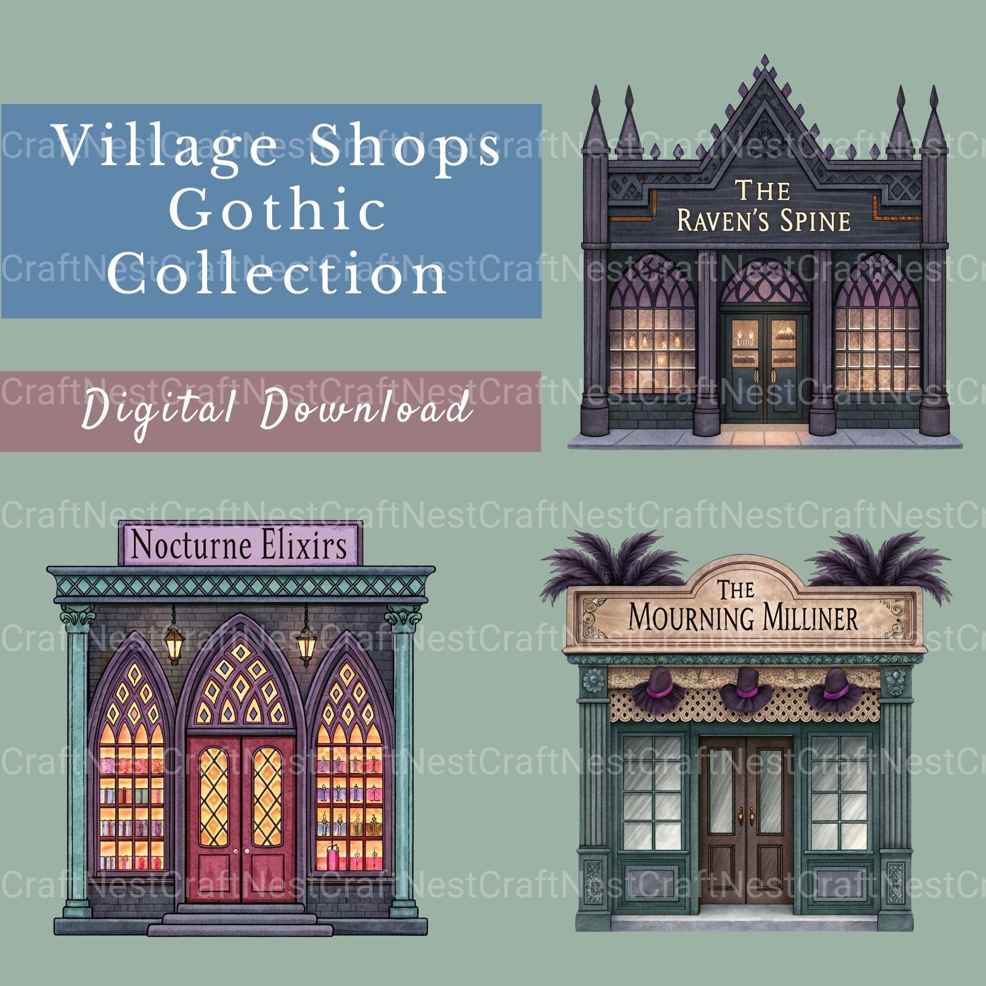 Village Shops Gothic Clipart Bundle