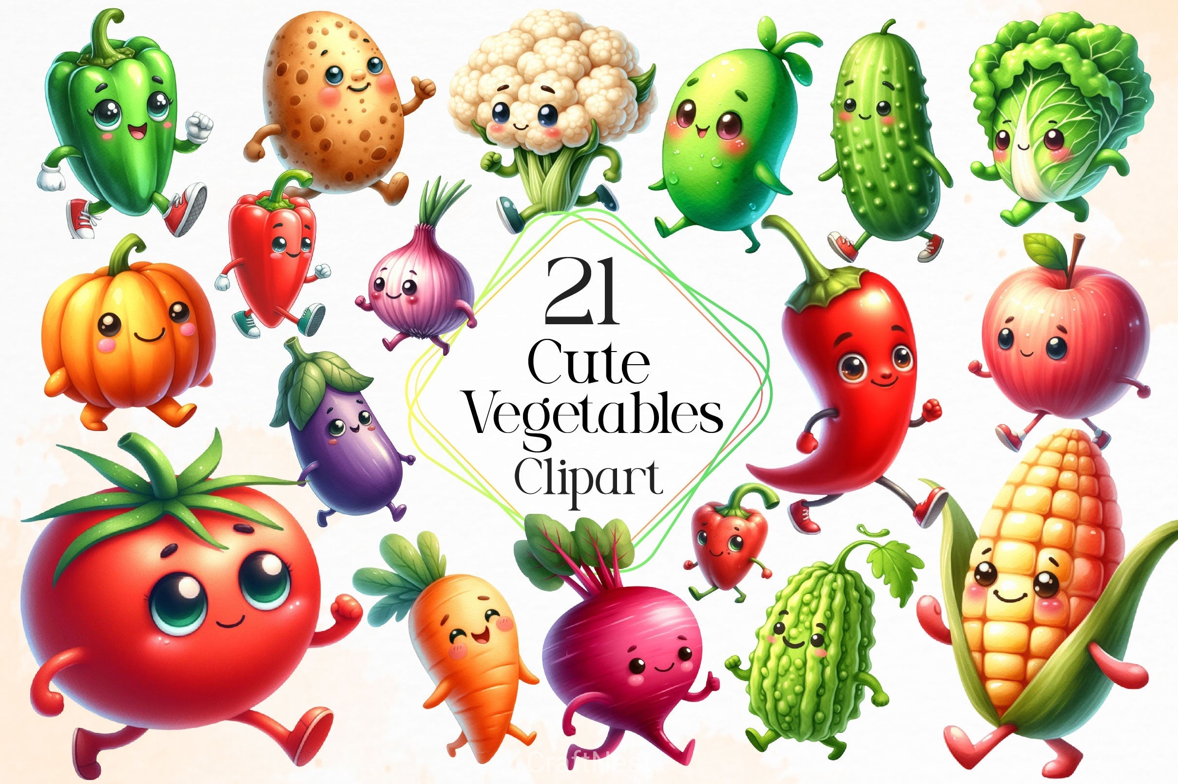 Cute Vegetables Clipart Bundle 3