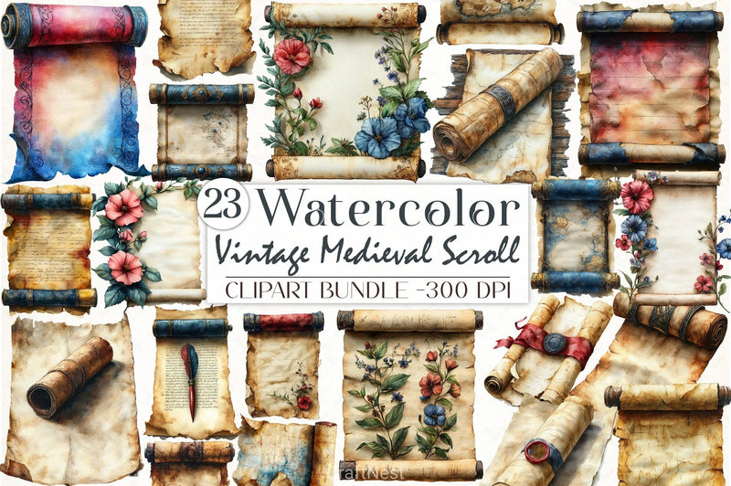 Vintage Medieval Scroll Clipart Bundle - CraftNest - Digital Crafting and Art