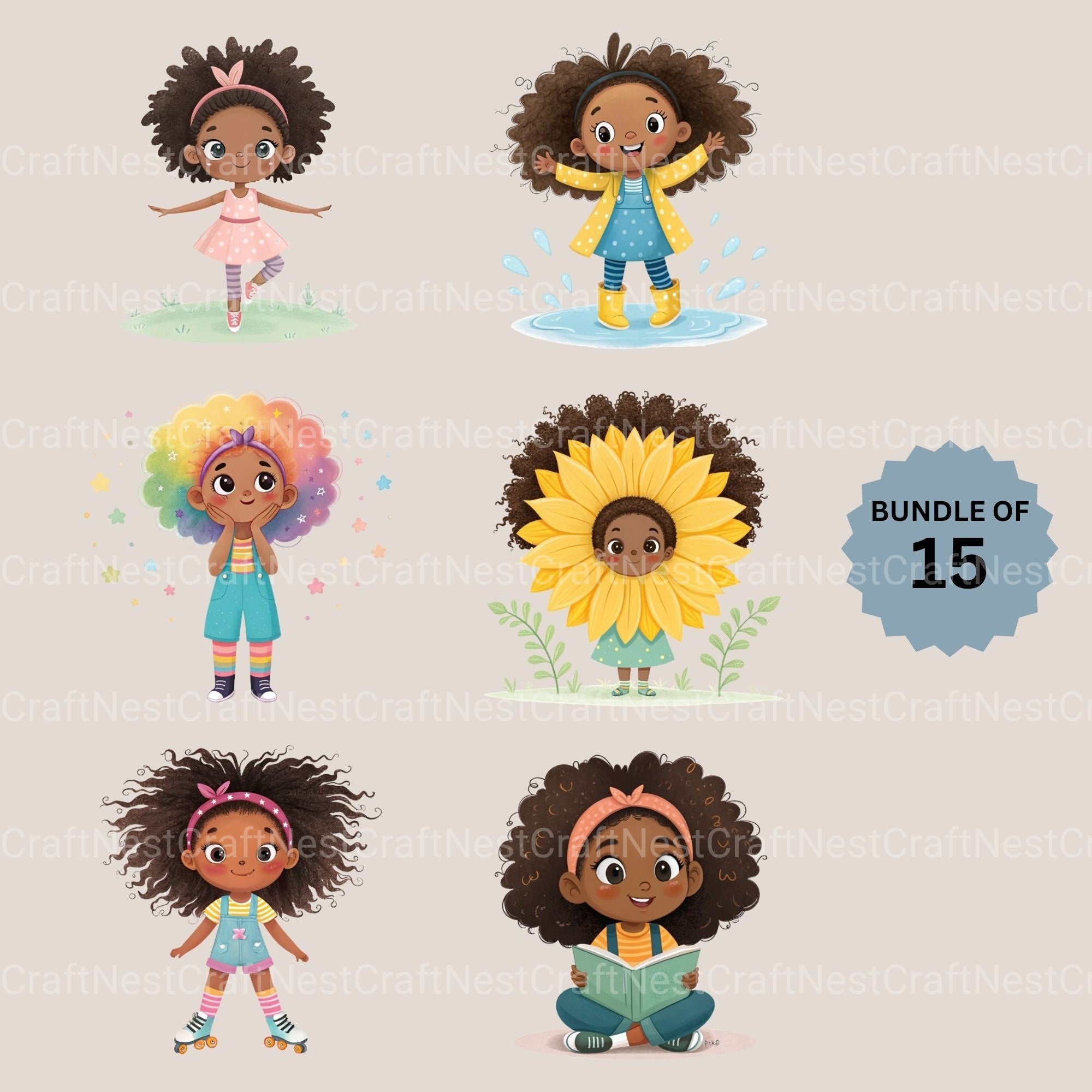Quirky Black Girls Clipart Bundle
