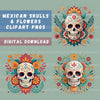 Mexican Floral Skulls Clipart Bundle