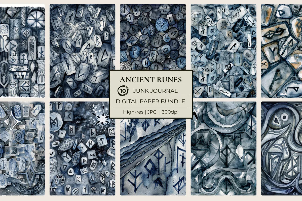 Mythic Runes Junk Journal Papers - CraftNest - Digital Crafting and Art