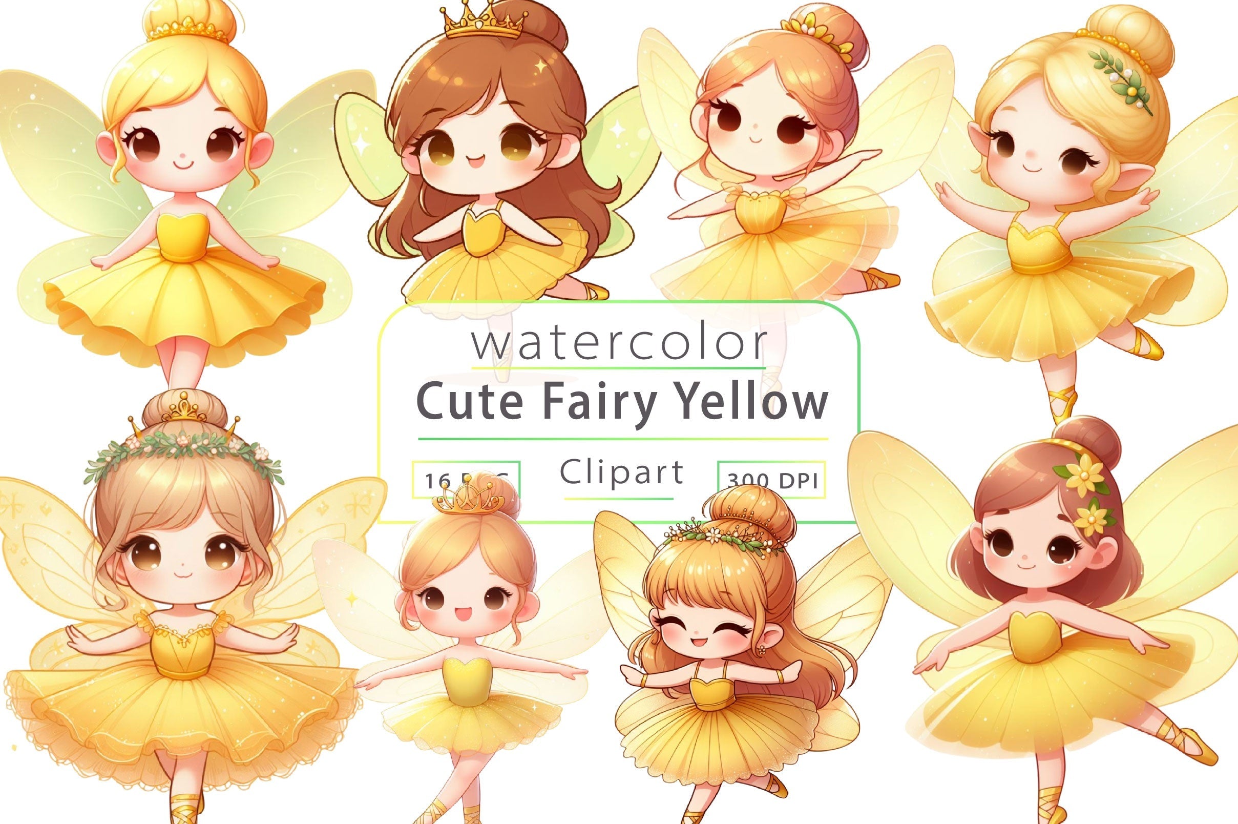 Cute Fairy Yellow Dress Clipart Bundle