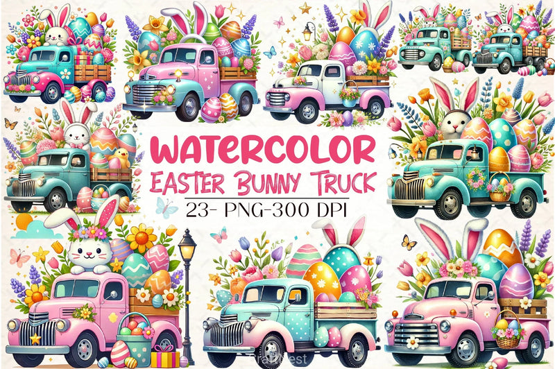 Easter Bunny Truck Clipart Bundle 6 - CraftNest - Digital Crafting and Art