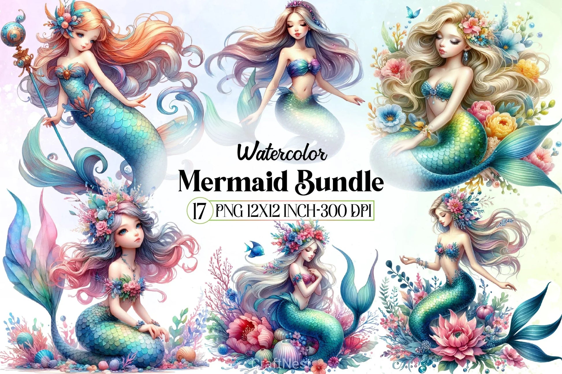 Mermaid Clipart Bundle - CraftNest - Digital Crafting and Art