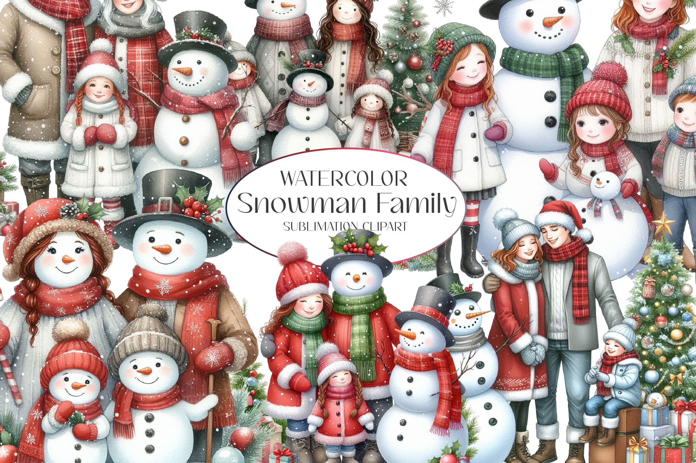 Snowman Family Christmas Clipart Bundle