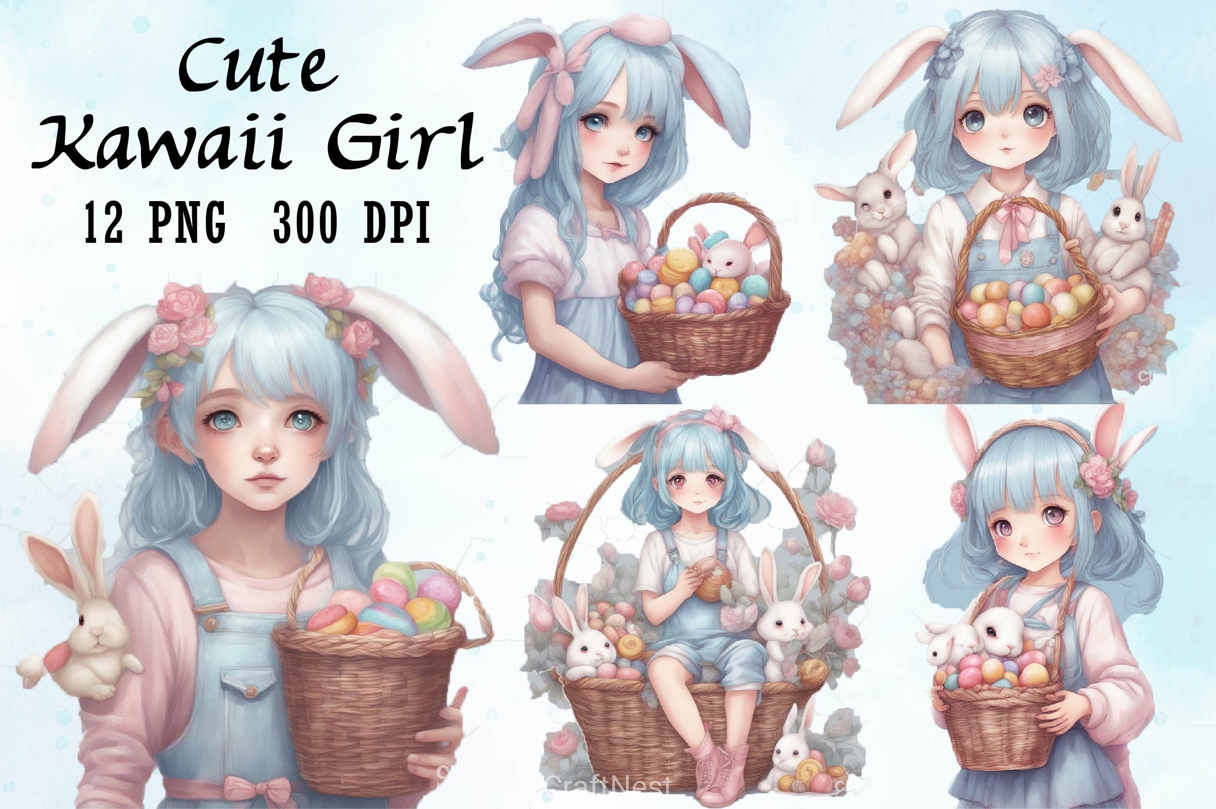 Cute Kawaii Girl Clipart Bundle