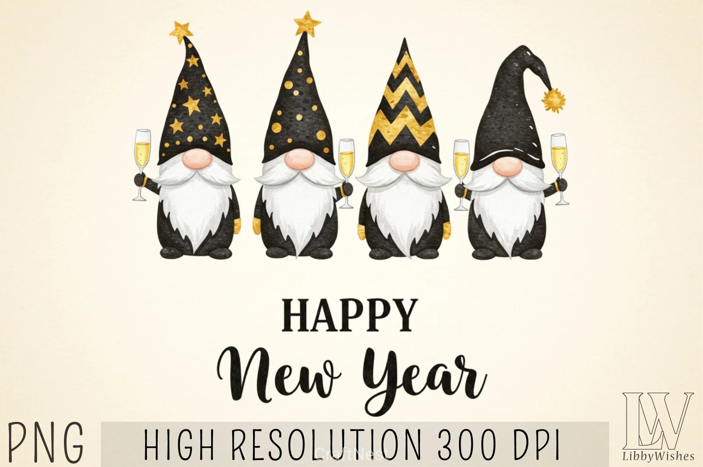 New Year Gnomes 2025 Clipart Bundle - CraftNest - Digital Crafting and Art