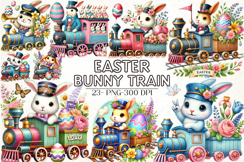 Easter Bunny Train Clipart Bundle - CraftNest - Digital Crafting and Art