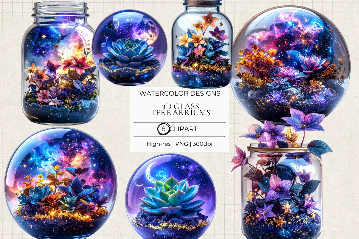 3D Glass Terrariums Clipart - CraftNest - Digital Crafting and Art