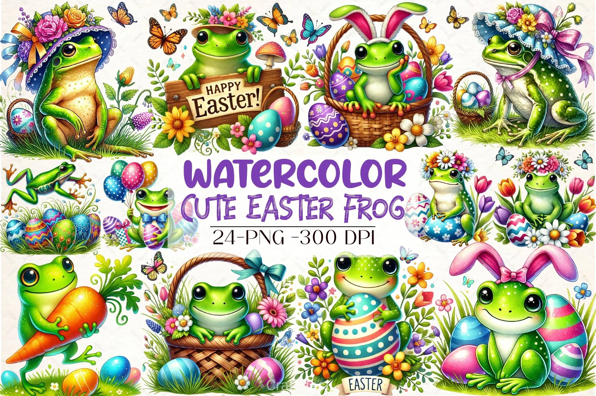 Cute Easter Frog Clipart Bundle - CraftNest - Digital Crafting and Art