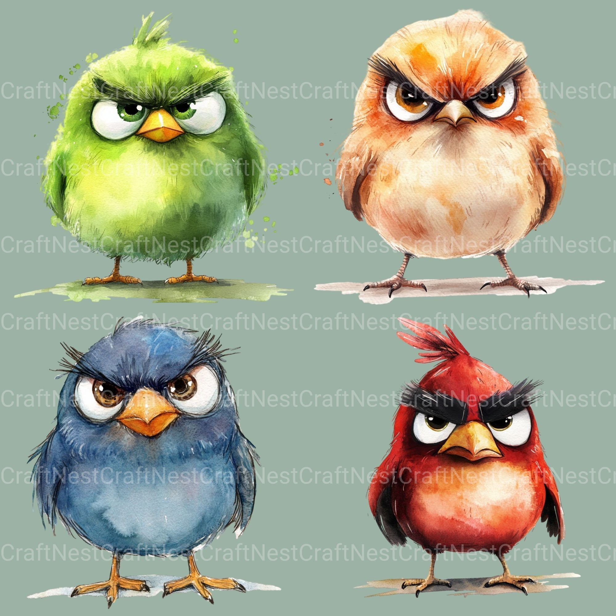 Grumpy Birds Clipart Bundle