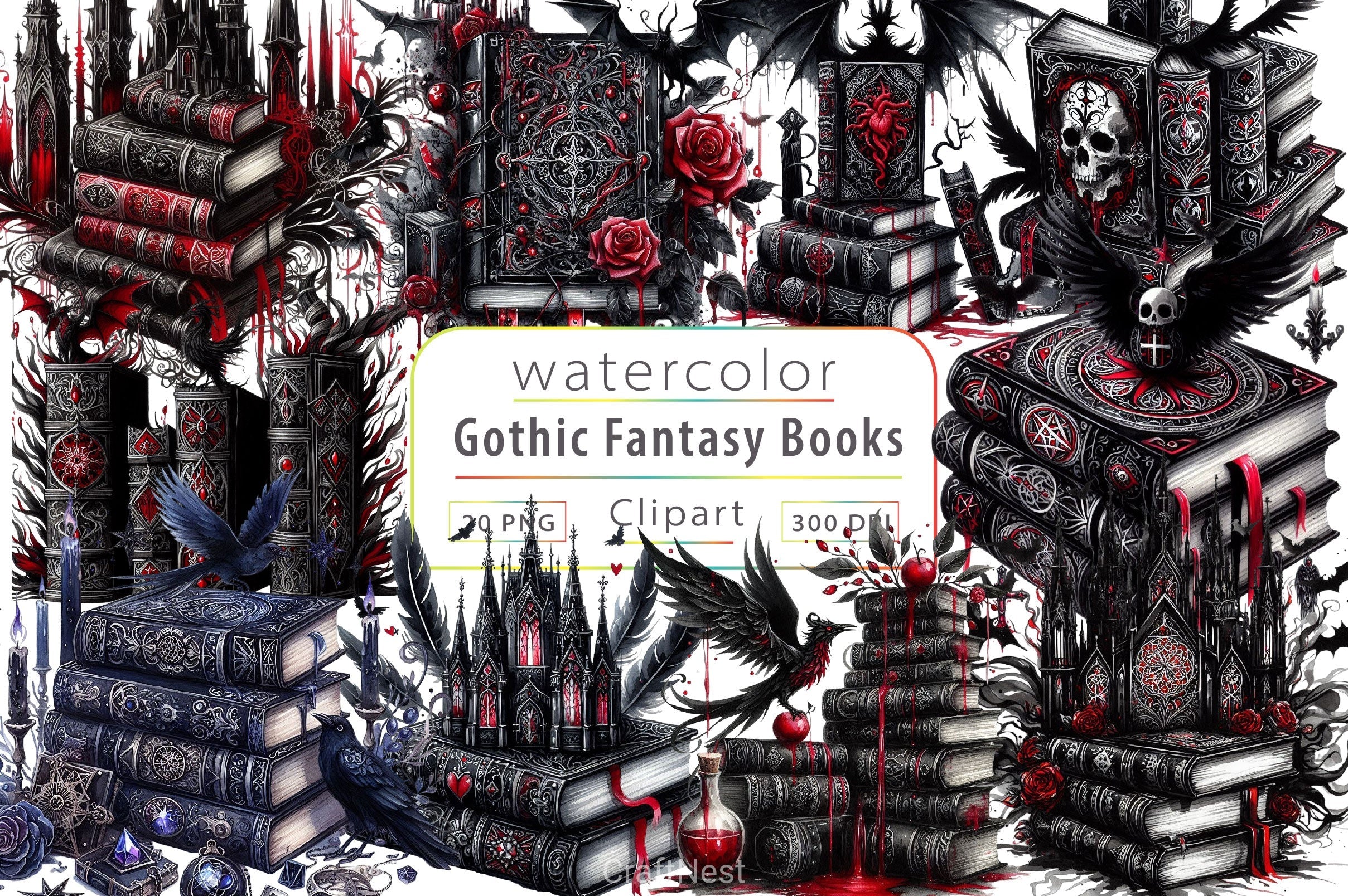Gothic Fantasy Books Clipart Bundle