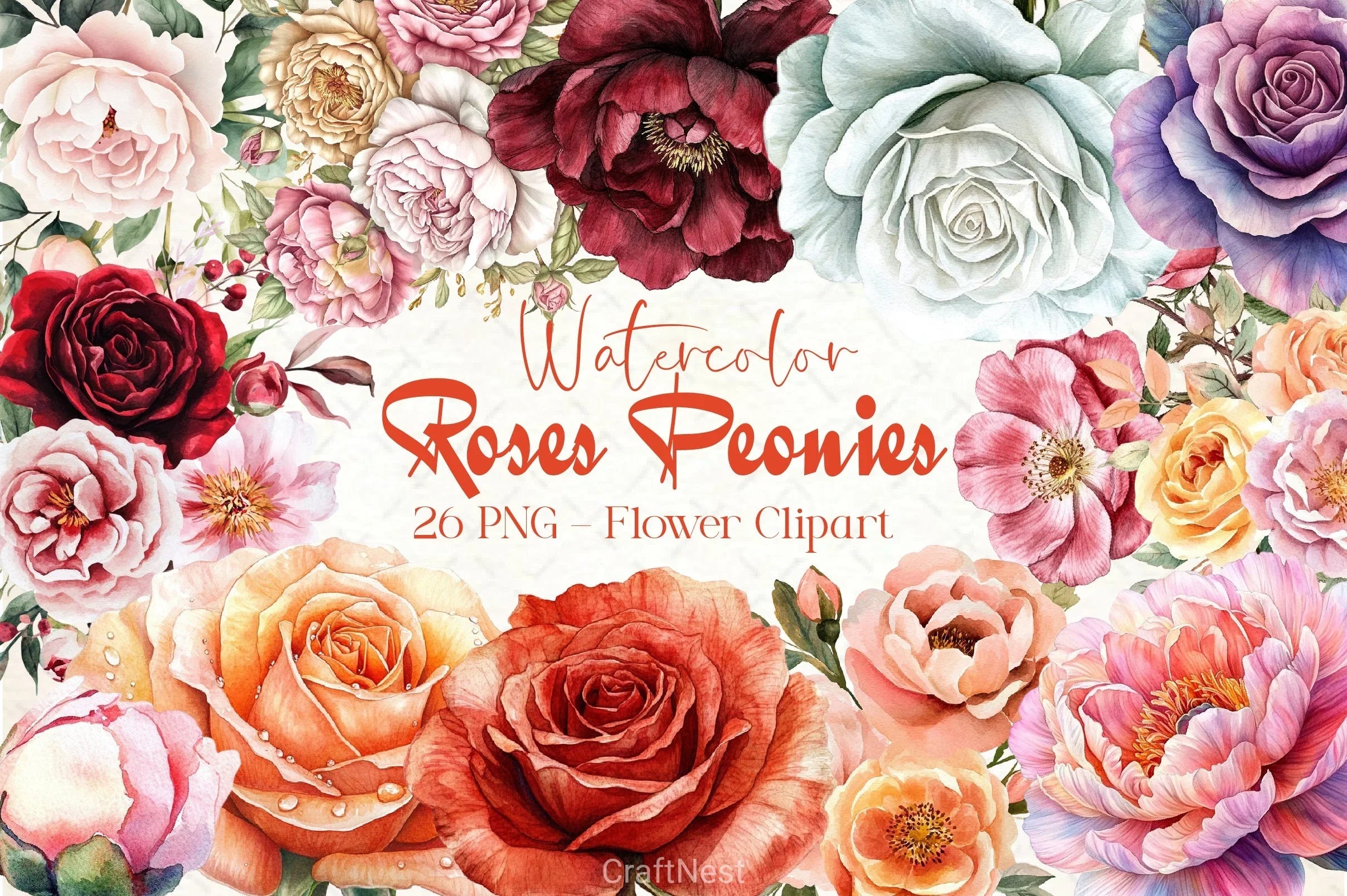 Roses Peonies Clipart Bundle - CraftNest - Digital Crafting and Art