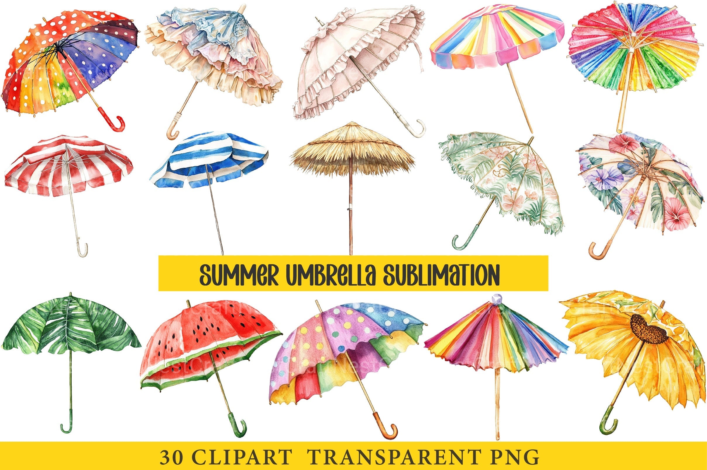 Summer Umbrella Clipart Bundle