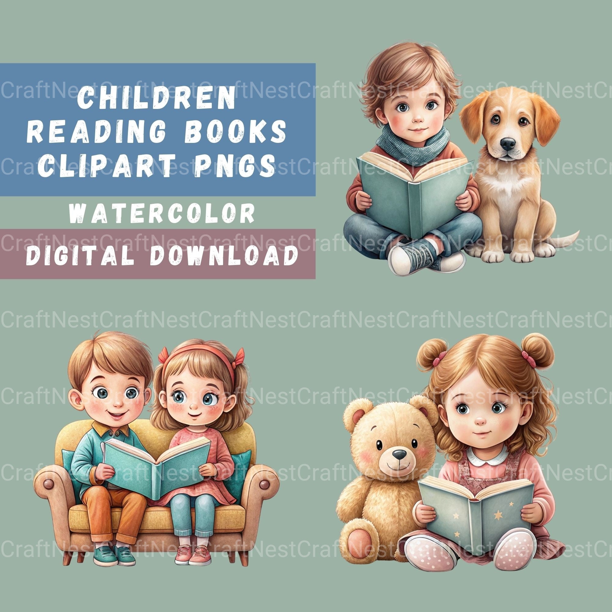 Children Reading Clipart Bundle 1