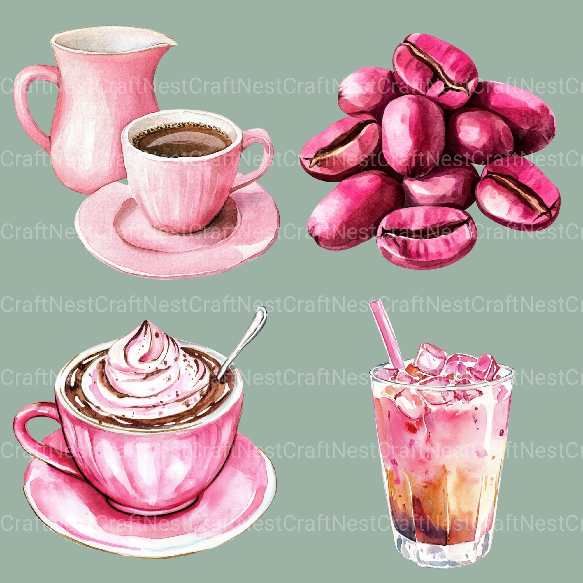 Coffee Pink Clipart Bundle