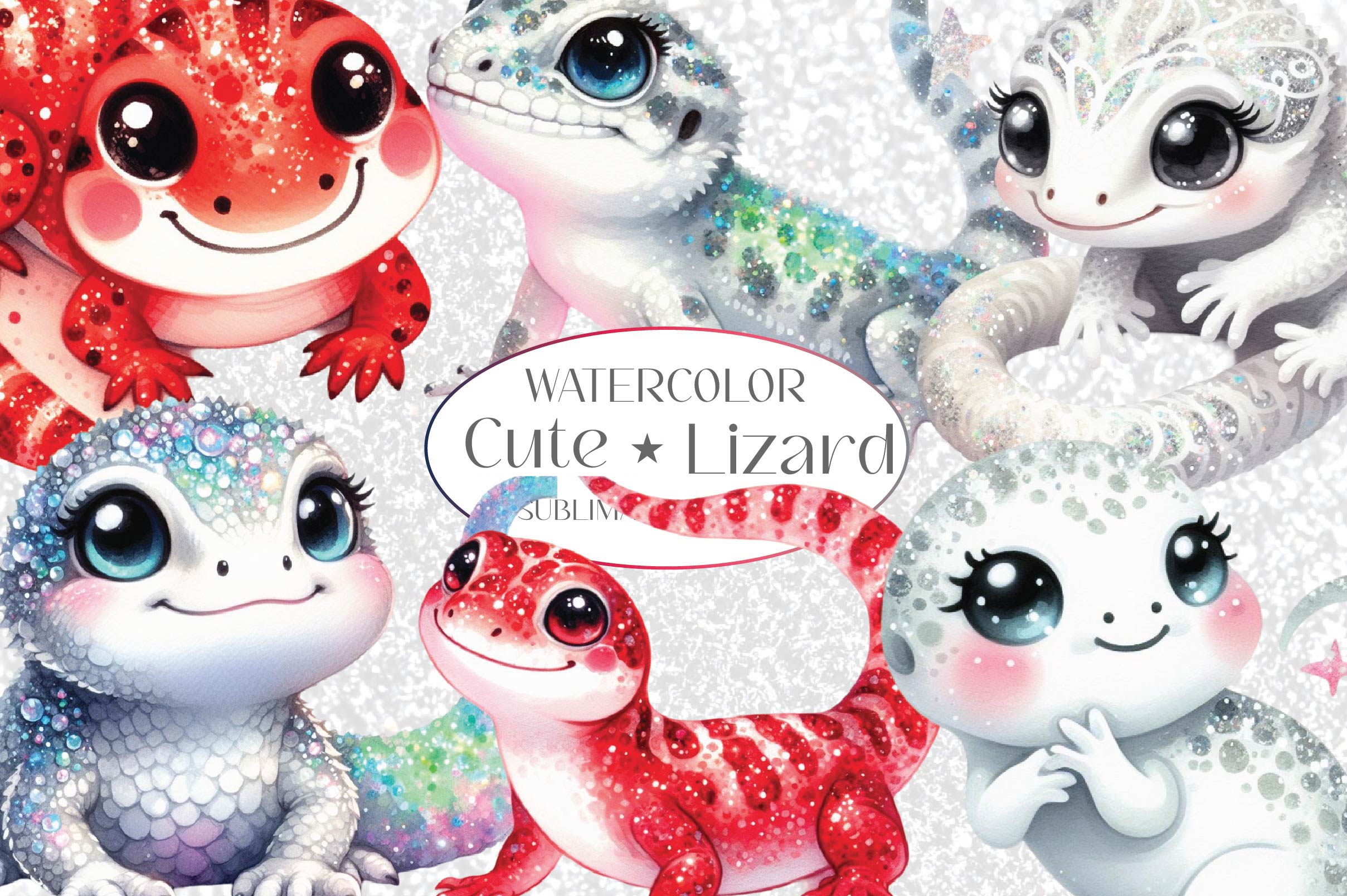 Glitter Lizard Clipart Bundle