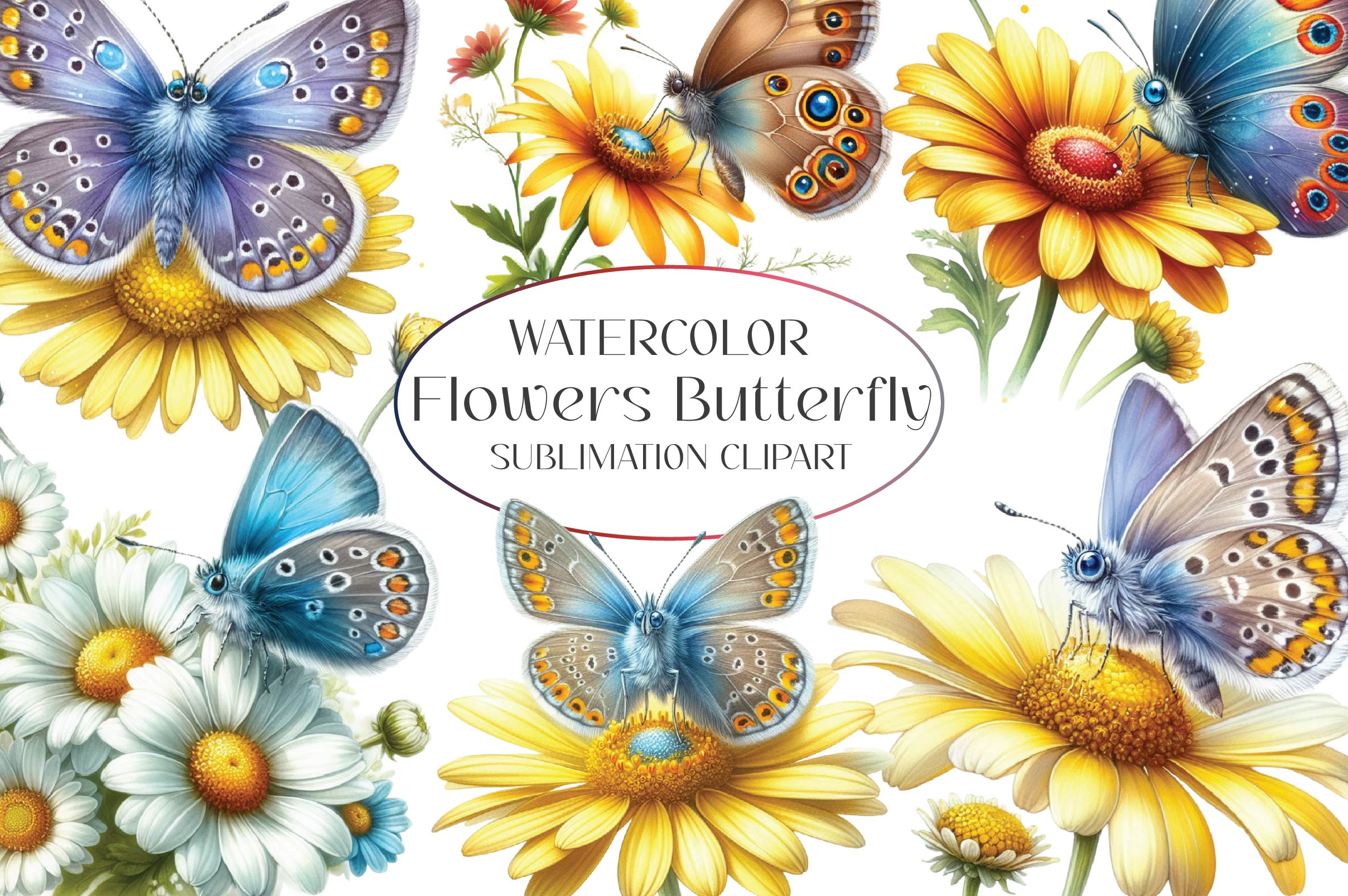 Flowers Butterfly Clipart Bundle