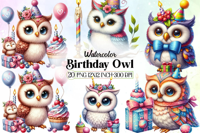 Birthday Owl Clipart Bundle - CraftNest - Digital Crafting and Art