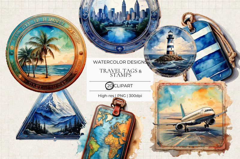Travel Cards & Stamps Clipart - CraftNest - Digital Crafting and Art