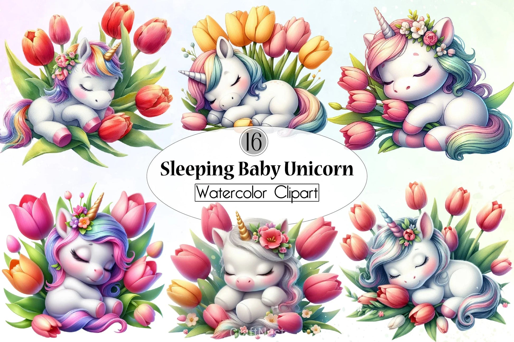 Cute Baby Unicorn Clipart Bundle - CraftNest - Digital Crafting and Art