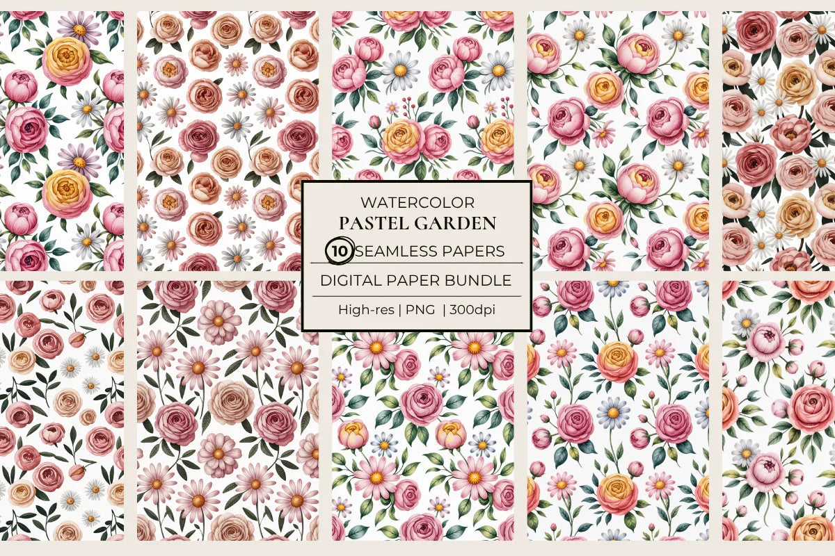 Pastel Garden Seamless Papers - CraftNest - Digital Crafting and Art