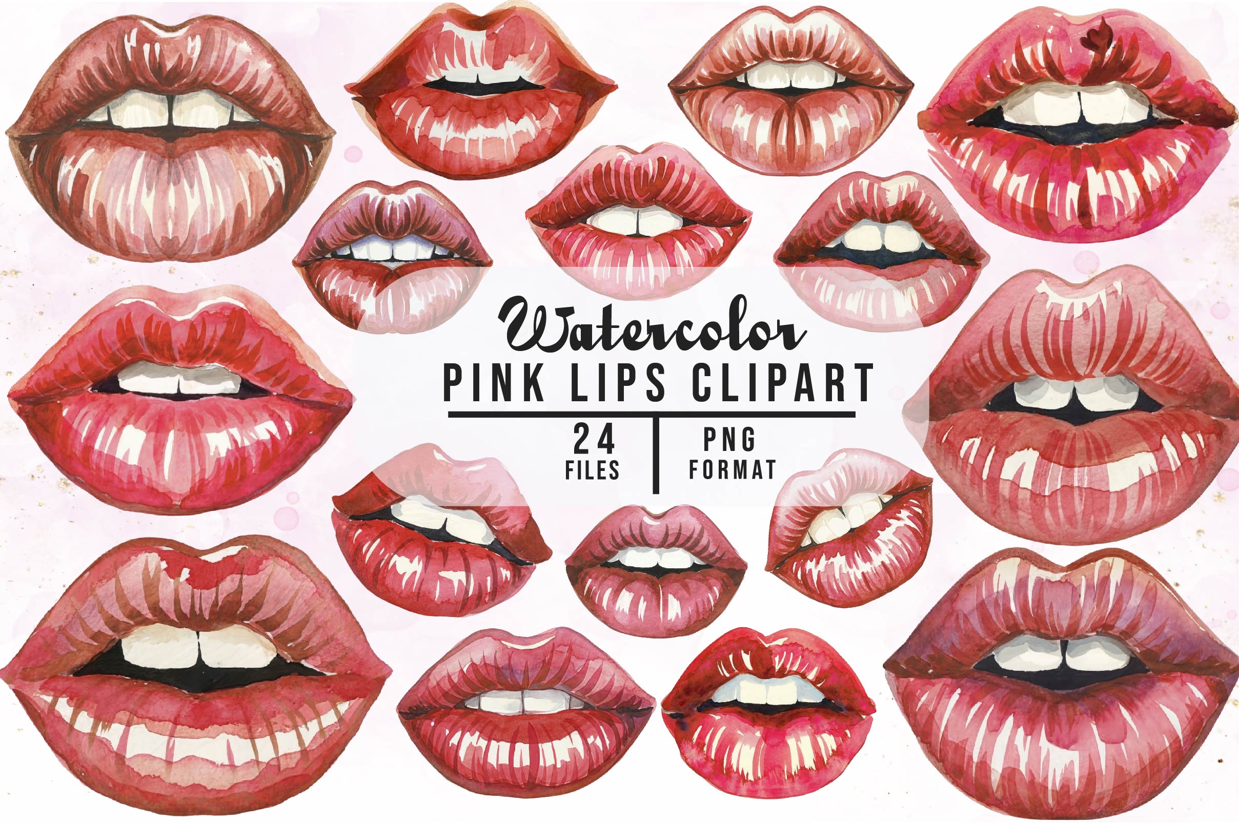 Red And Pink Lips Clipart Bundle
