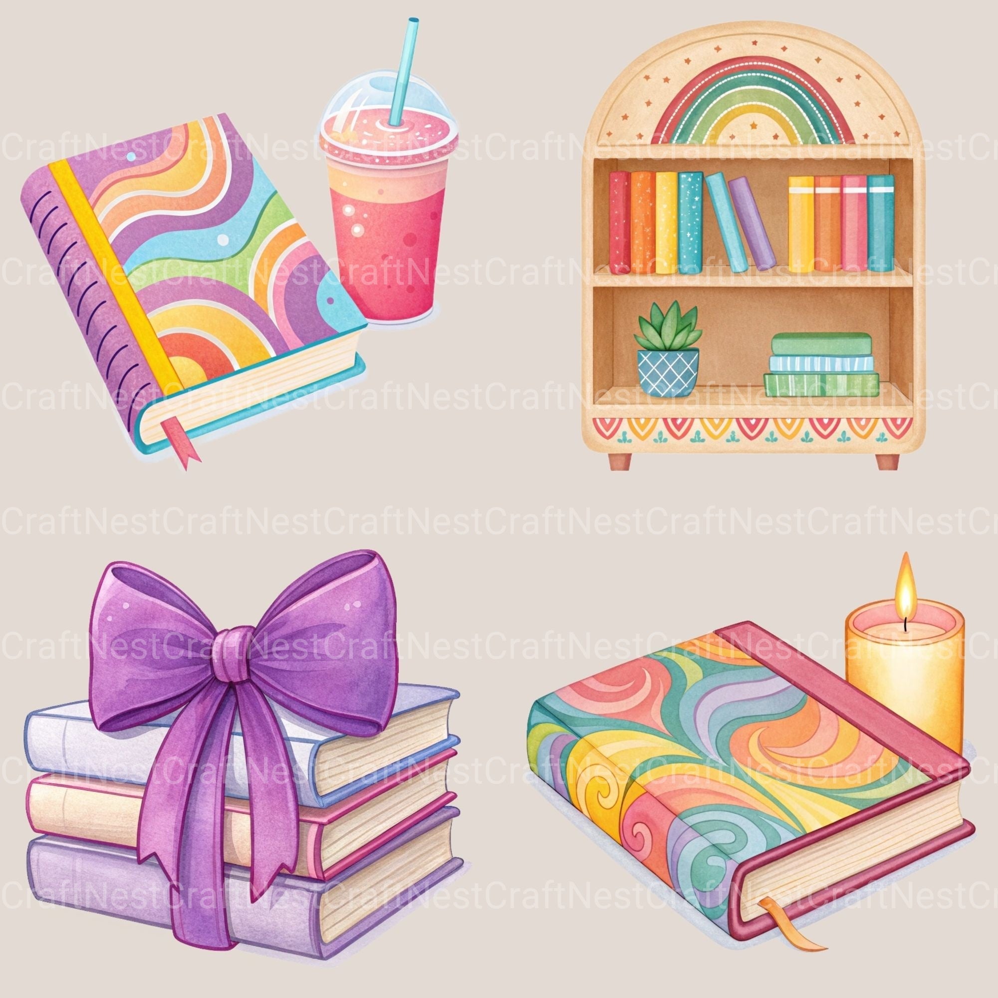 Groovy Books Clipart Bundle 1