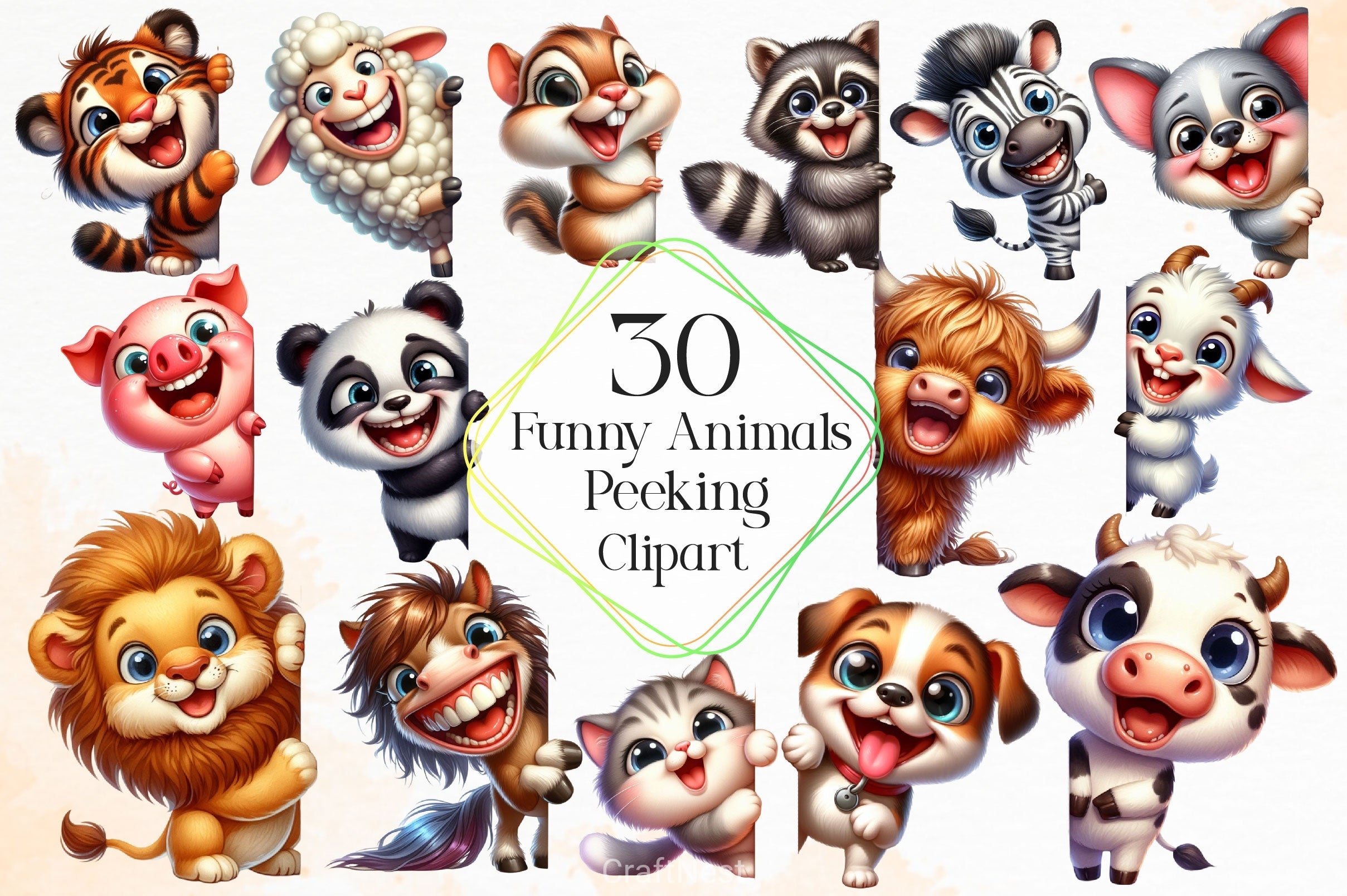 Funny Animals Peeking Around Corner Clipart Bundle 7