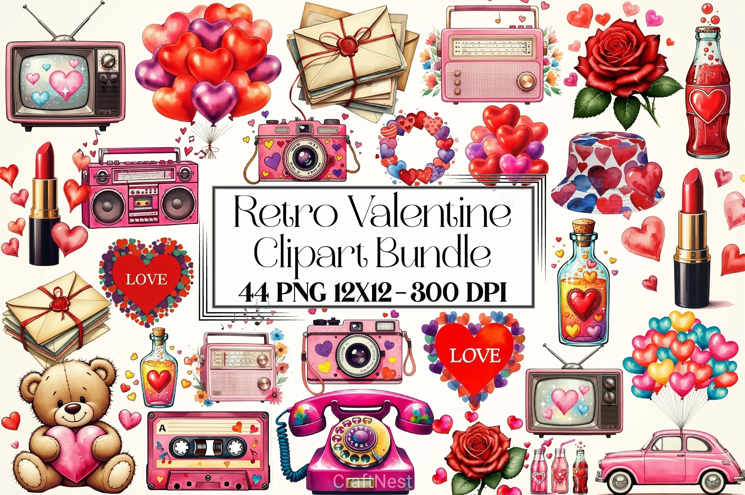 Retro Valentine Clipart Bundle 2 - CraftNest - Digital Crafting and Art