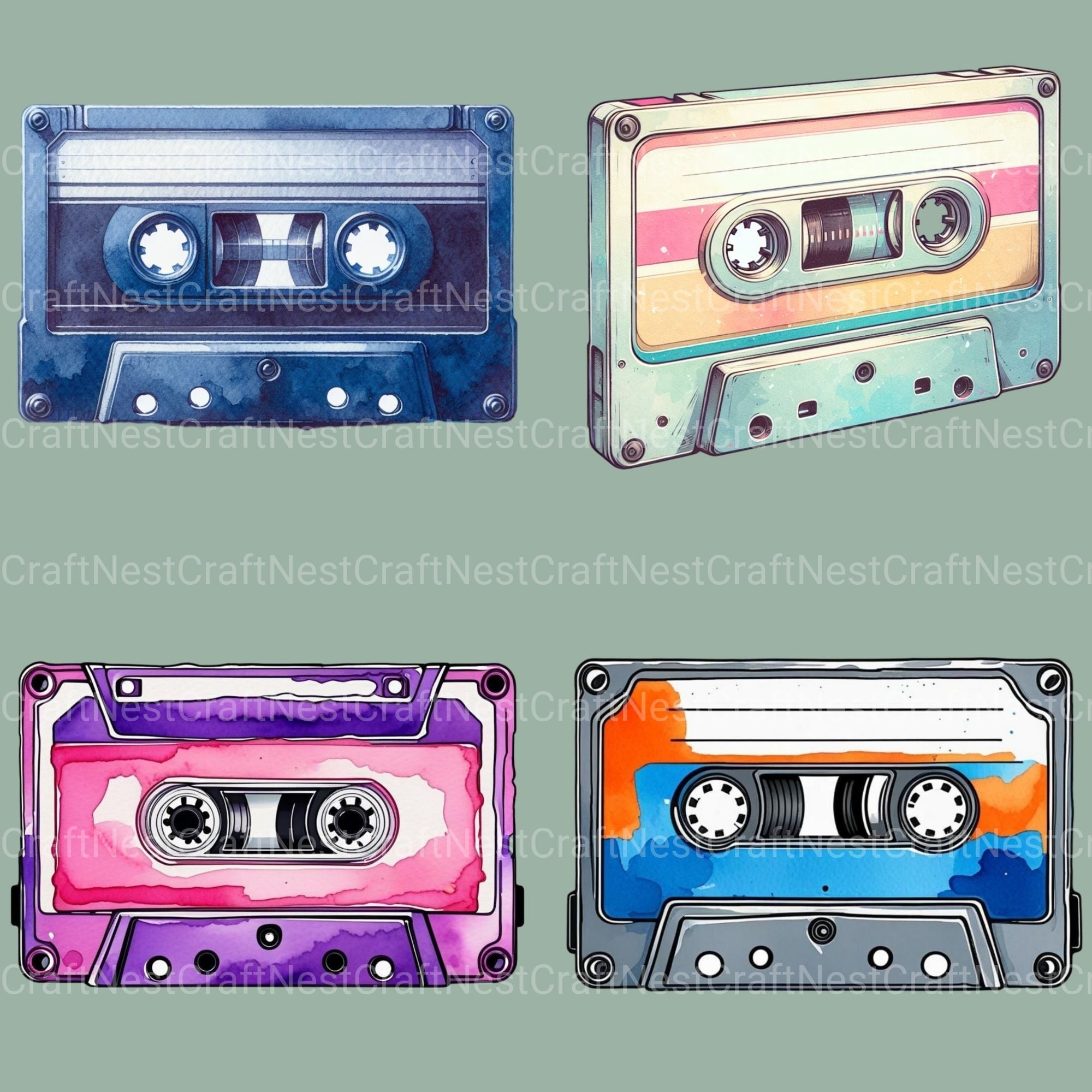 Vintage Cassette Tapes Clipart Bundle