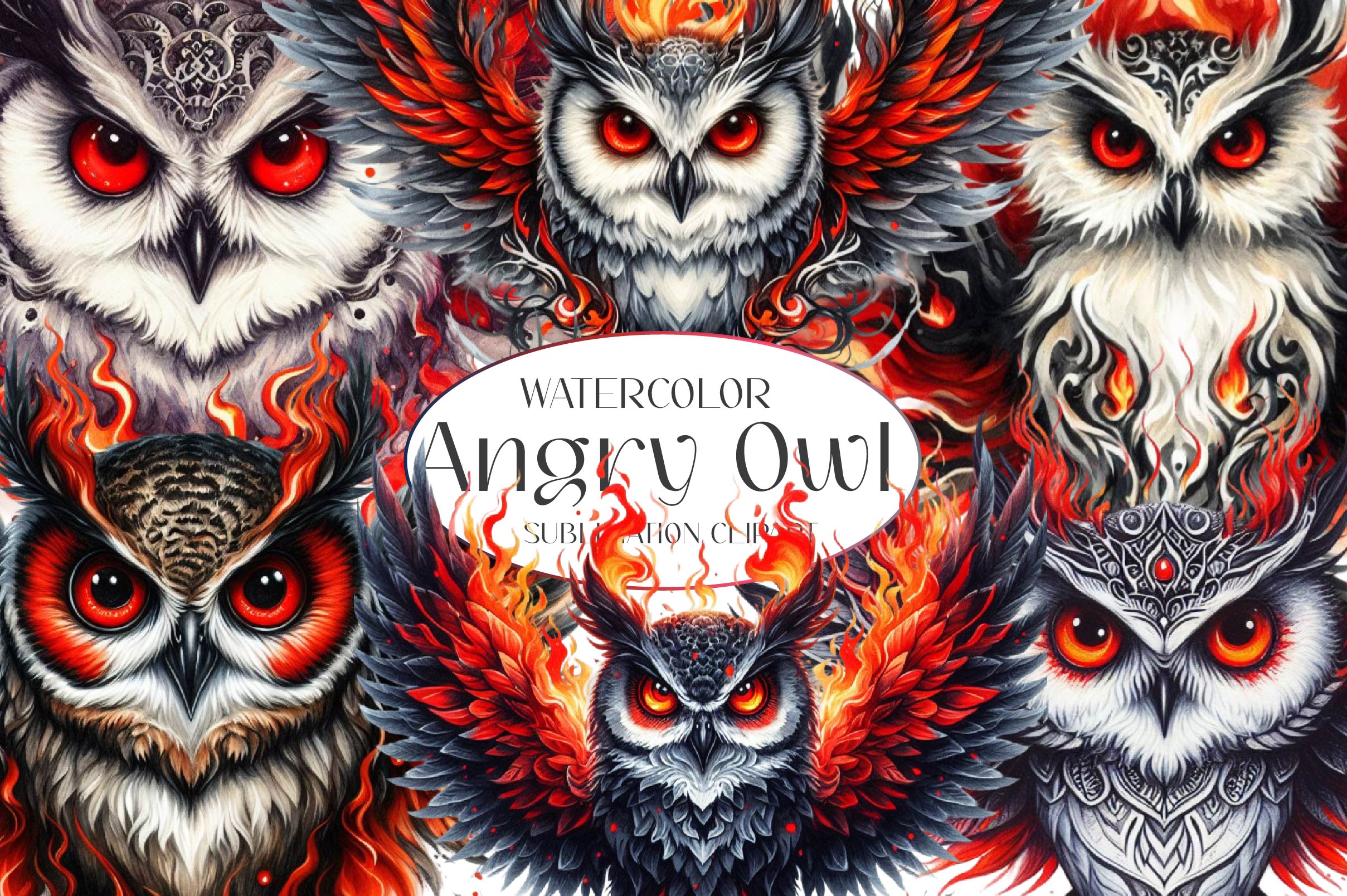 Angry Owl Clipart Bundle