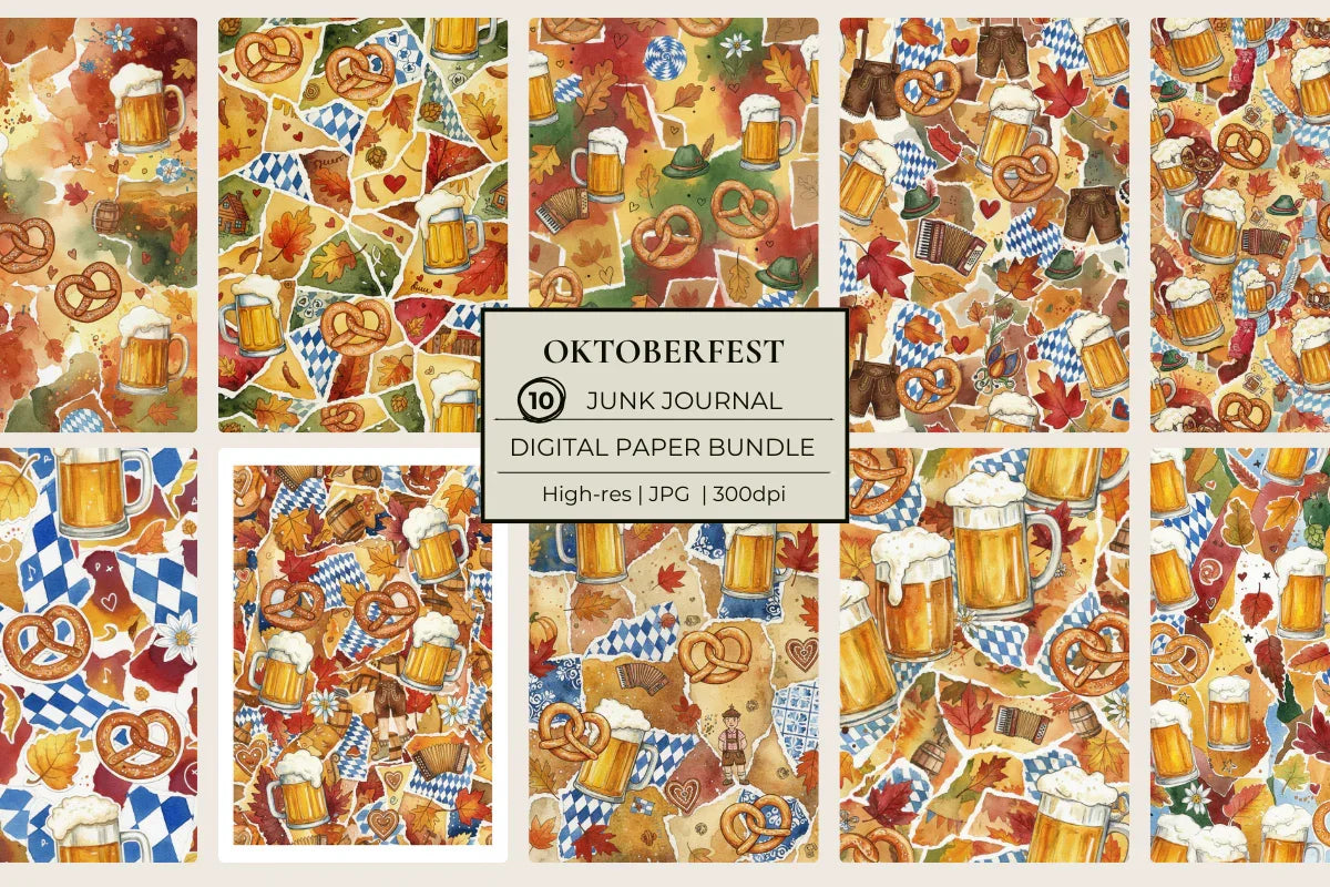 Oktoberfest Junk Journal Papers - CraftNest - Digital Crafting and Art