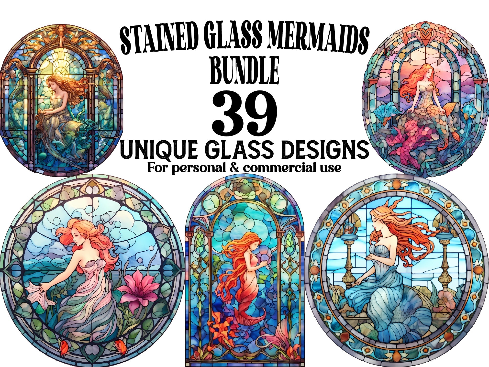 Stained Glass Mermaids Clipart - CraftNest