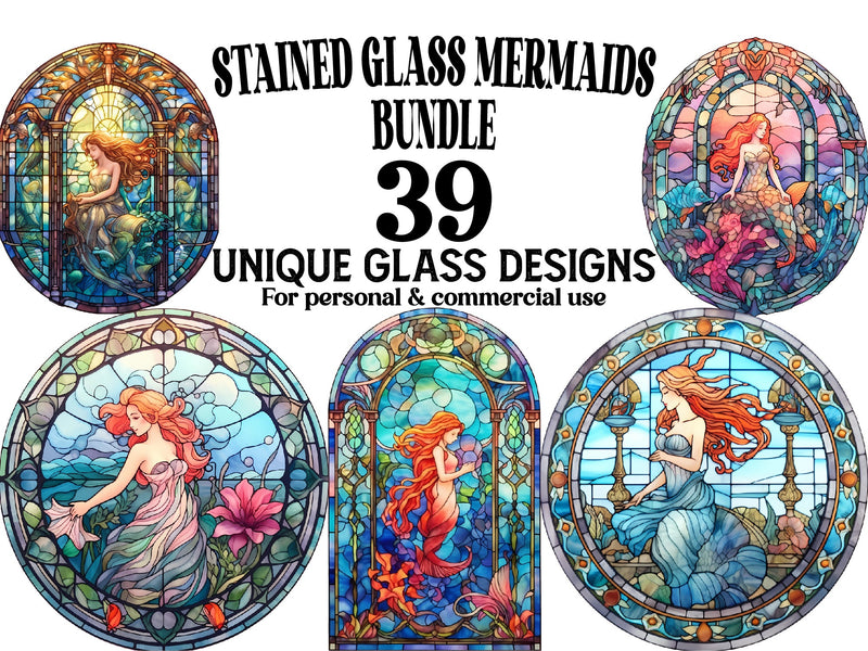 Stained Glass Mermaids Clipart - CraftNest