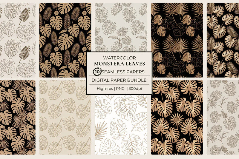 Monstera Leaves Gold Seamless Papers - CraftNest - Digital Crafting and Art