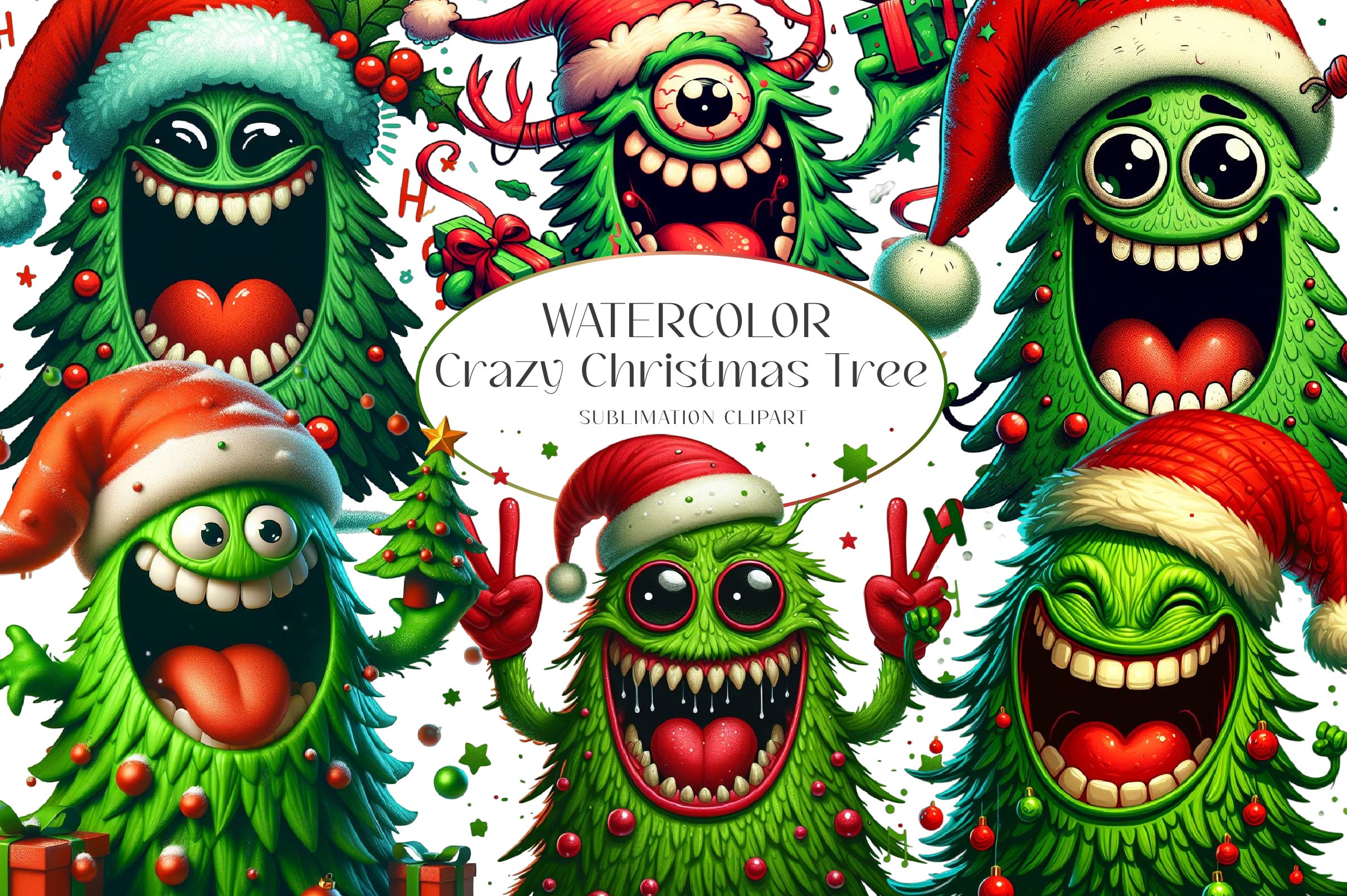 Crazy Christmas Tree Clipart Bundle