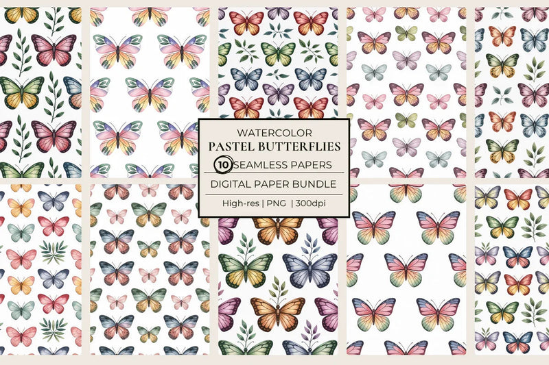 Pastel Butterflies Seamless Papers - CraftNest - Digital Crafting and Art