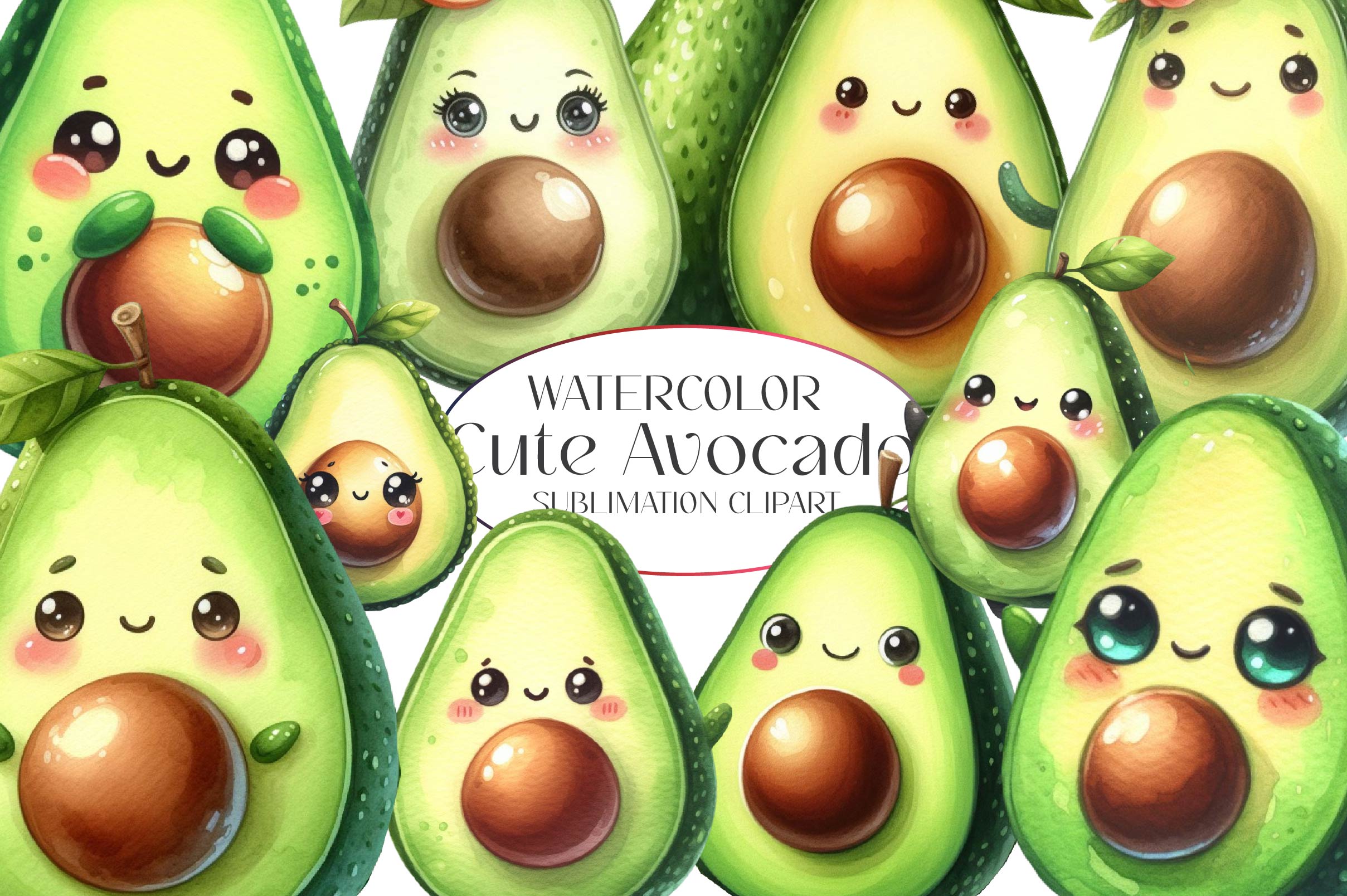 Cute Avocado Clipart Bundle 2