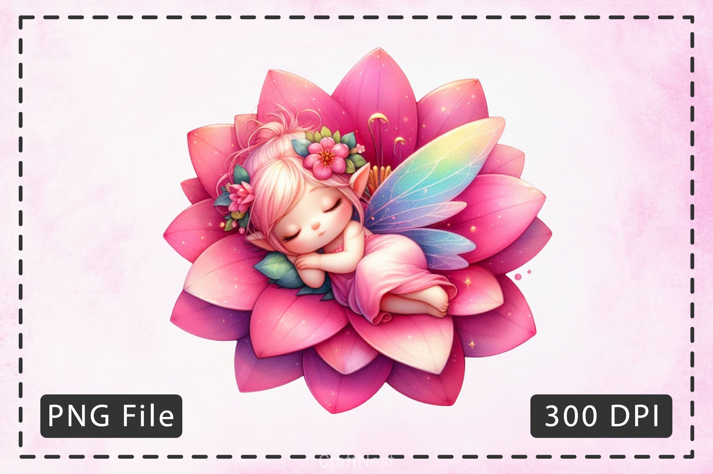 Baby Fairy Sleeping On Flower Clipart Bundle 4