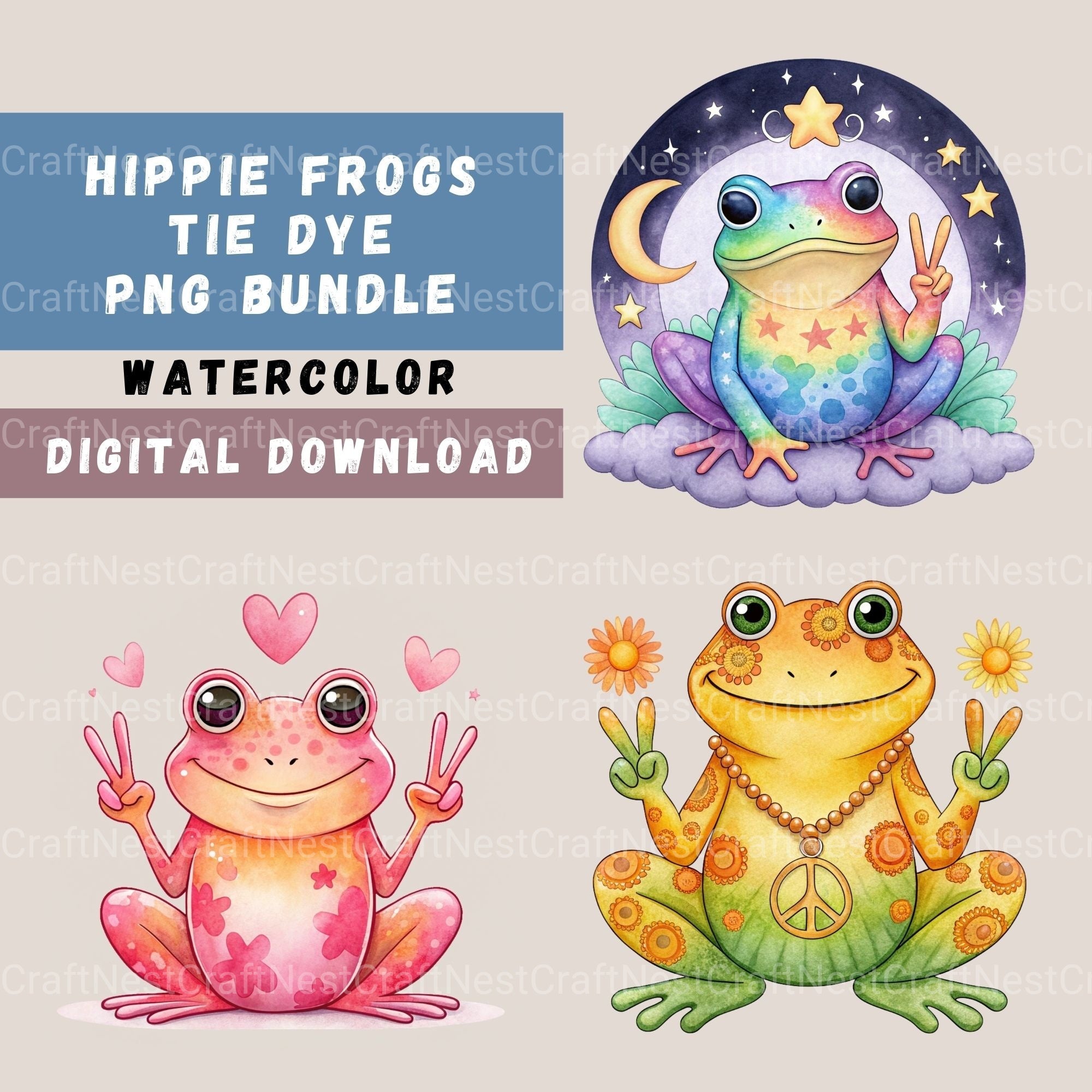 Frogs Peace Sign Clipart Bundle