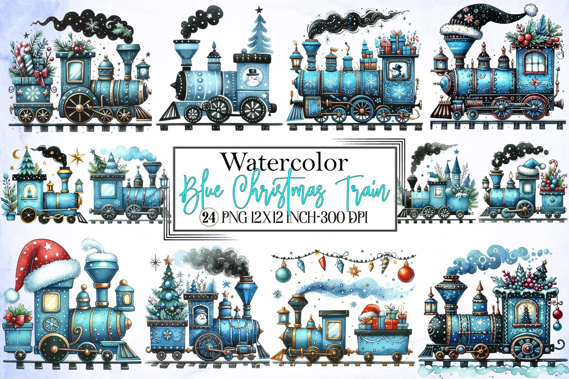 Blue Christmas Train Clipart Bundle - CraftNest - Digital Crafting and Art
