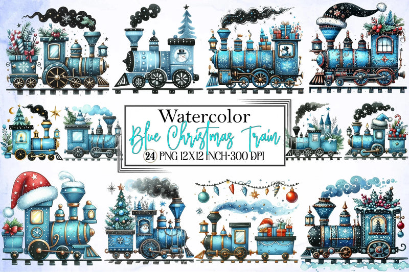 Blue Christmas Train Clipart Bundle - CraftNest - Digital Crafting and Art