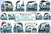 Blue Christmas Train Clipart Bundle