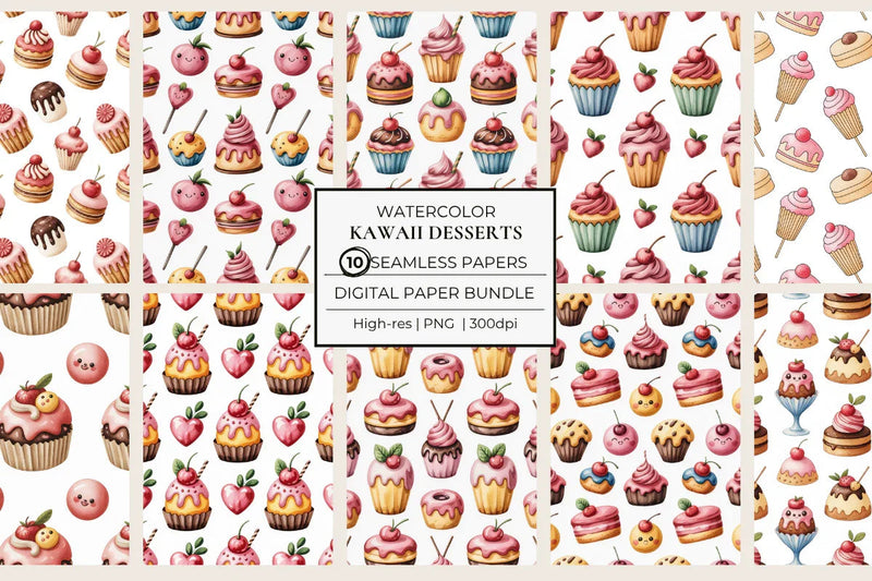 Kawaii Desserts Seamless Papers - CraftNest - Digital Crafting and Art
