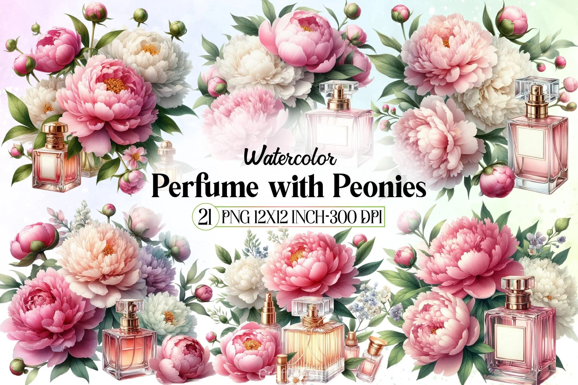 Perfume Peonies Clipart Bundle - CraftNest - Digital Crafting and Art