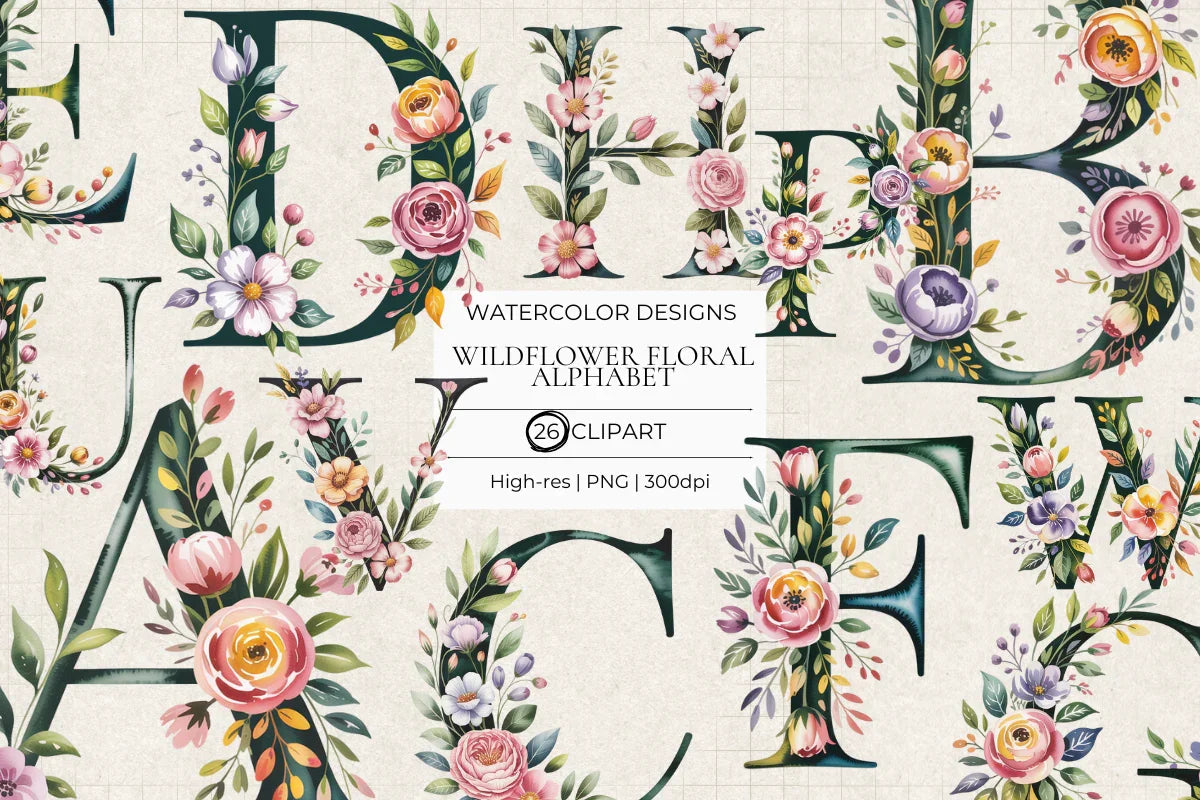 Wildflower Flower Alphabet Clipart - CraftNest - Digital Crafting and Art