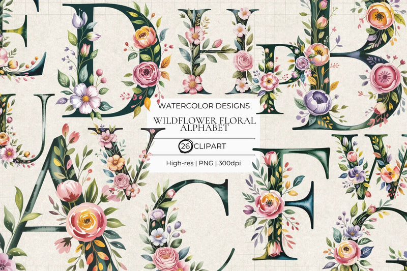 Wildflower Flower Alphabet Clipart - CraftNest - Digital Crafting and Art